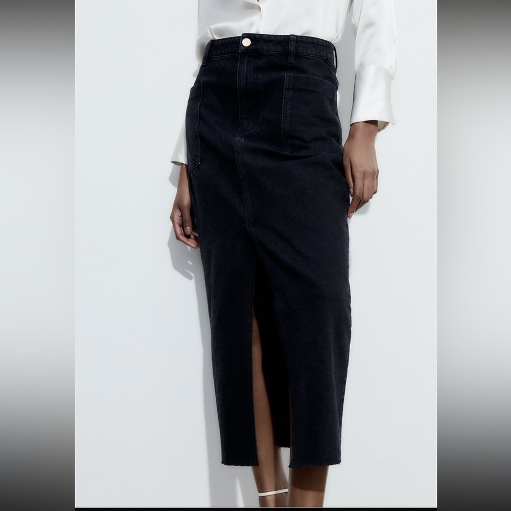 NWT Black Zara Denim Midi Skirt